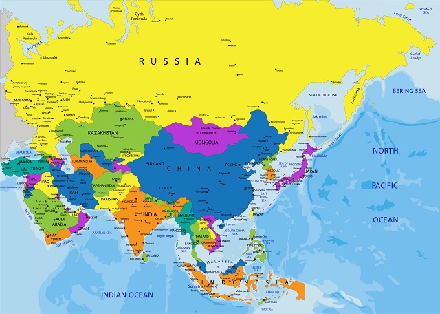 Mapa dos países asiáticos