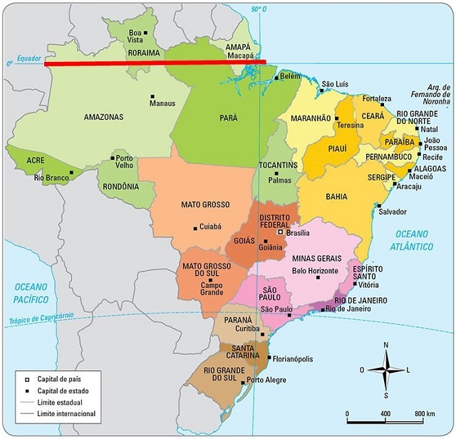 Mapa Brasil linha do Equador