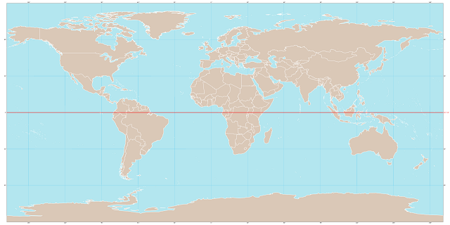 Mapa mundi linha do Equador
